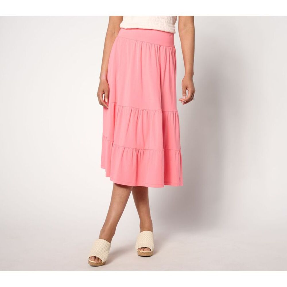 Isaac Mizrahi Live! Women's Petite Skirt PL Essentials Tiered Midi Pink A647711